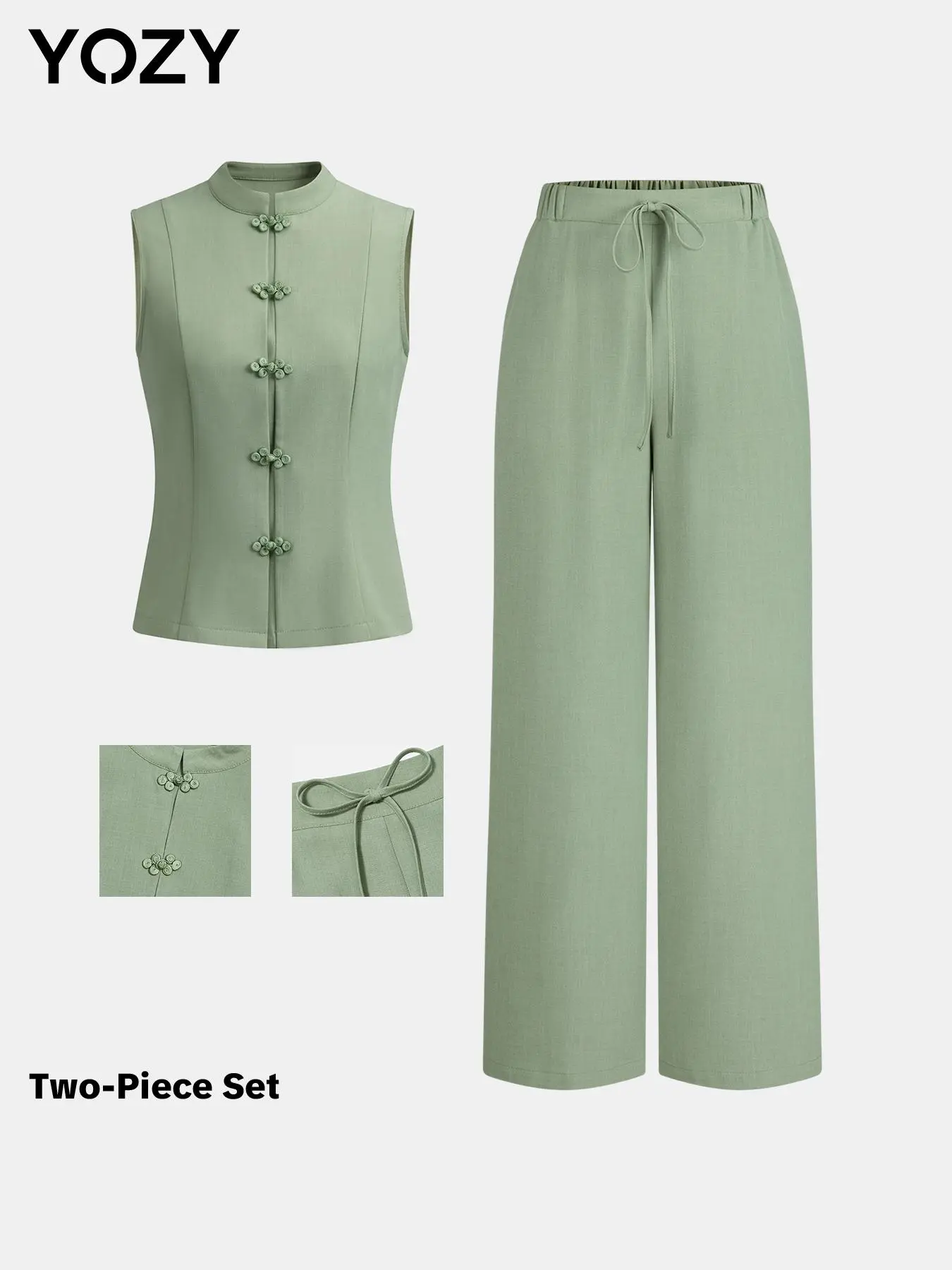 YOZY Women's Solid Color Top & Wide Leg Pants Set, Casual Fashion Cozy Two-piece Outfits for Daily Outdoor Wear, Ladies Clothes for All Seasons