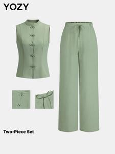 YOZY Women's Solid Color Top & Wide Leg Pants Set, Casual Fashion Cozy Two-piece Outfits for Daily Outdoor Wear, Ladies Clothes for All Seasons