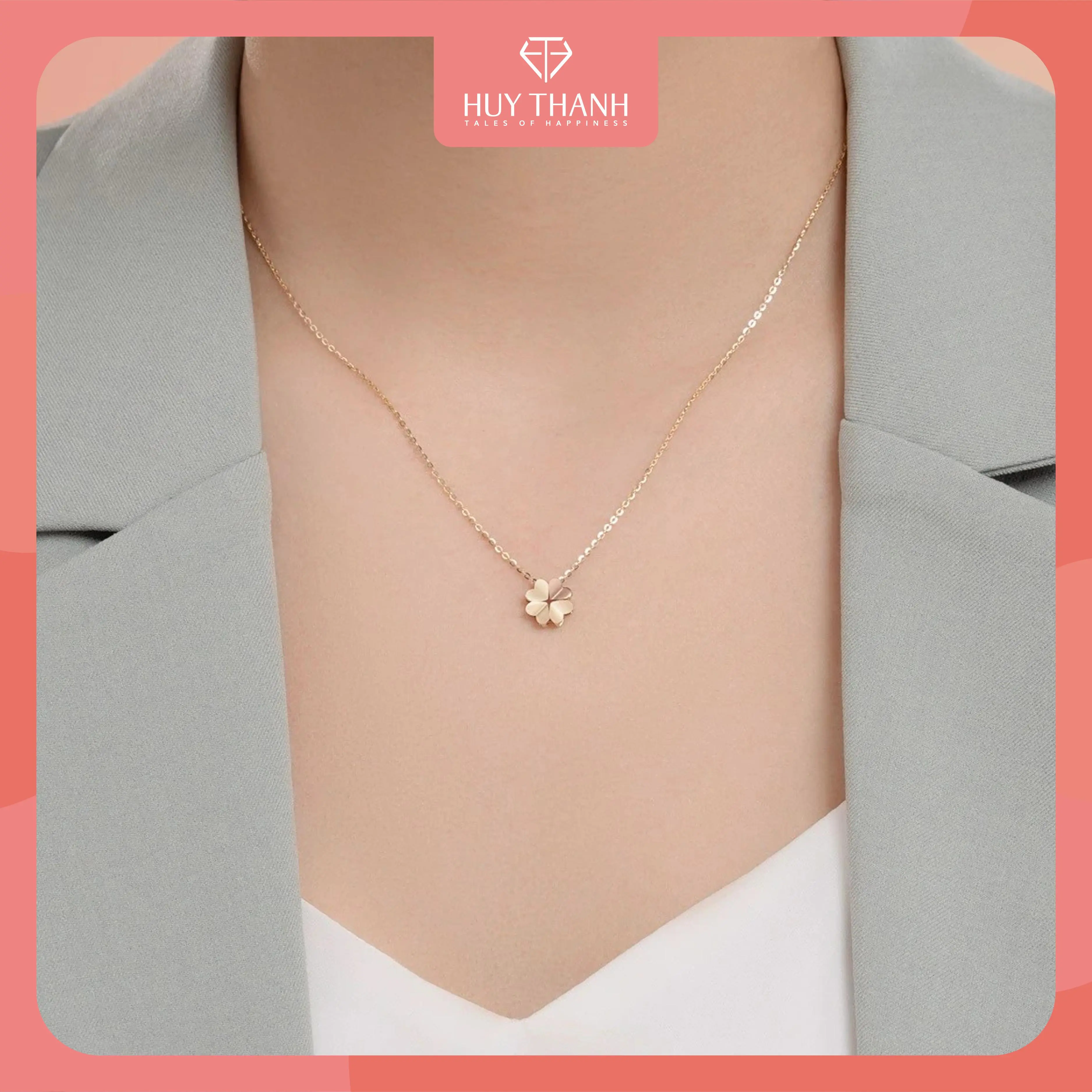 HuyThanhJewelry DCMAMD615 Dây chuyền 5P Vàng 14k