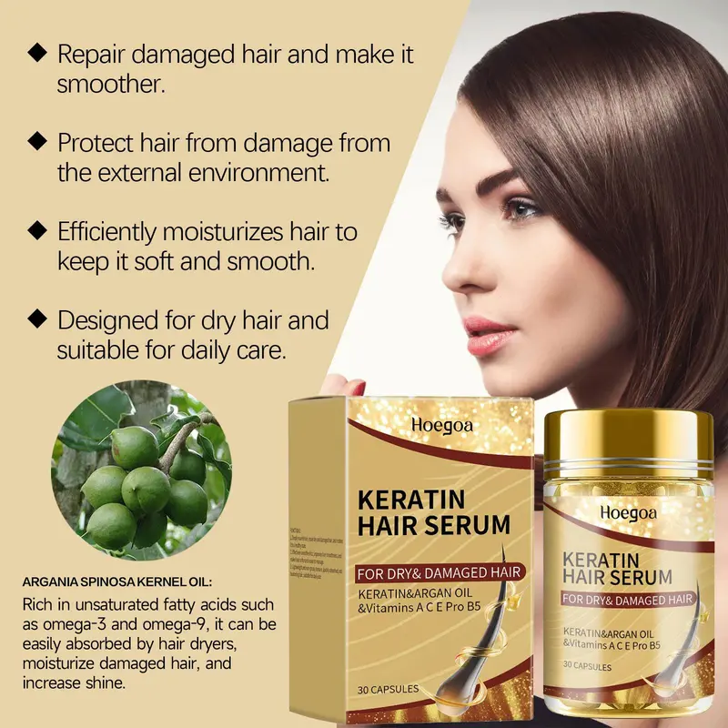 Moroccan Hair Serum Capsules, 30pcs/box Deep Moisturizing Hair Care Serum, Hair Care & Styling Product for Women & Men 7