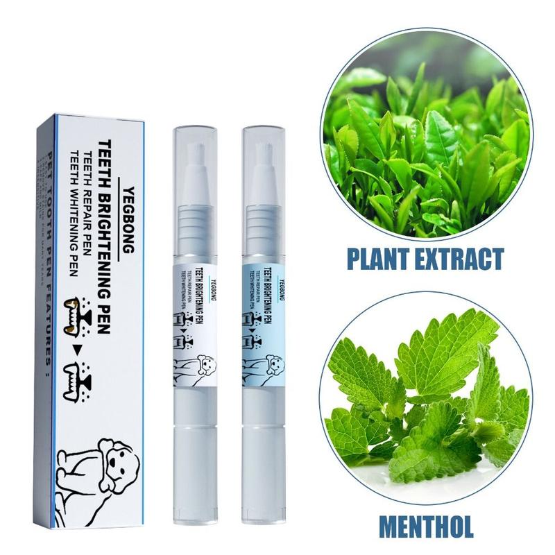 Product Introduction of 2pcs/set Portable 3ml Cats Tartar Remover Transparent Plastic Pet Teeth Brightening Pen Natural Plants Pen Shape Dog Teeth Whitening Pen Pet Oral Care 9