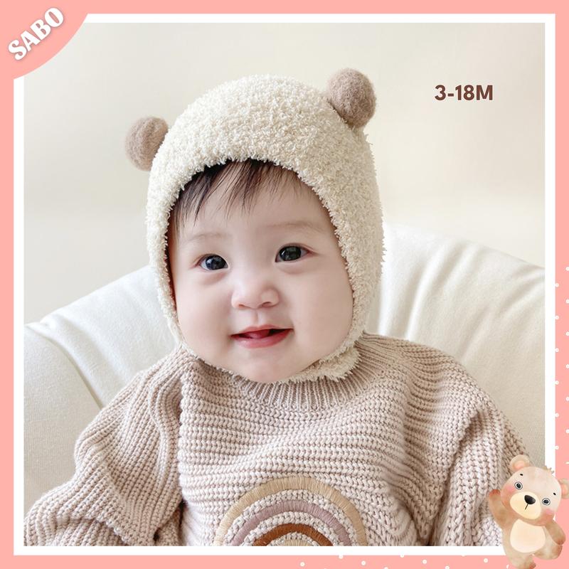 Mũ Len Lông Cừu 2 Cục Bông Cute Xỉu Cho Bé 3-18M, Nón Len Bé Sơ Sinh Mềm Mại