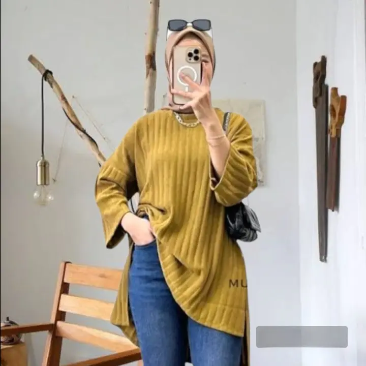 TUNIK OVERSIZE KENIT HORNET ATASAN TUNIK LENGAN 7/8 FASHION WANITA BISA COD 2