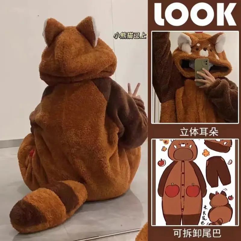 Áo Ngủ Nhồi Bông Hình Gấu mèo Dễ Thương, Một Mảnh, Bộ Sưu Tập Thu Đông, Bộ Đồ Ngủ San Hô, Áo Jumpsuit Quần Có Mũ Trùm Đầu, Bộ Đồ Mặc Nhà, 2024 8