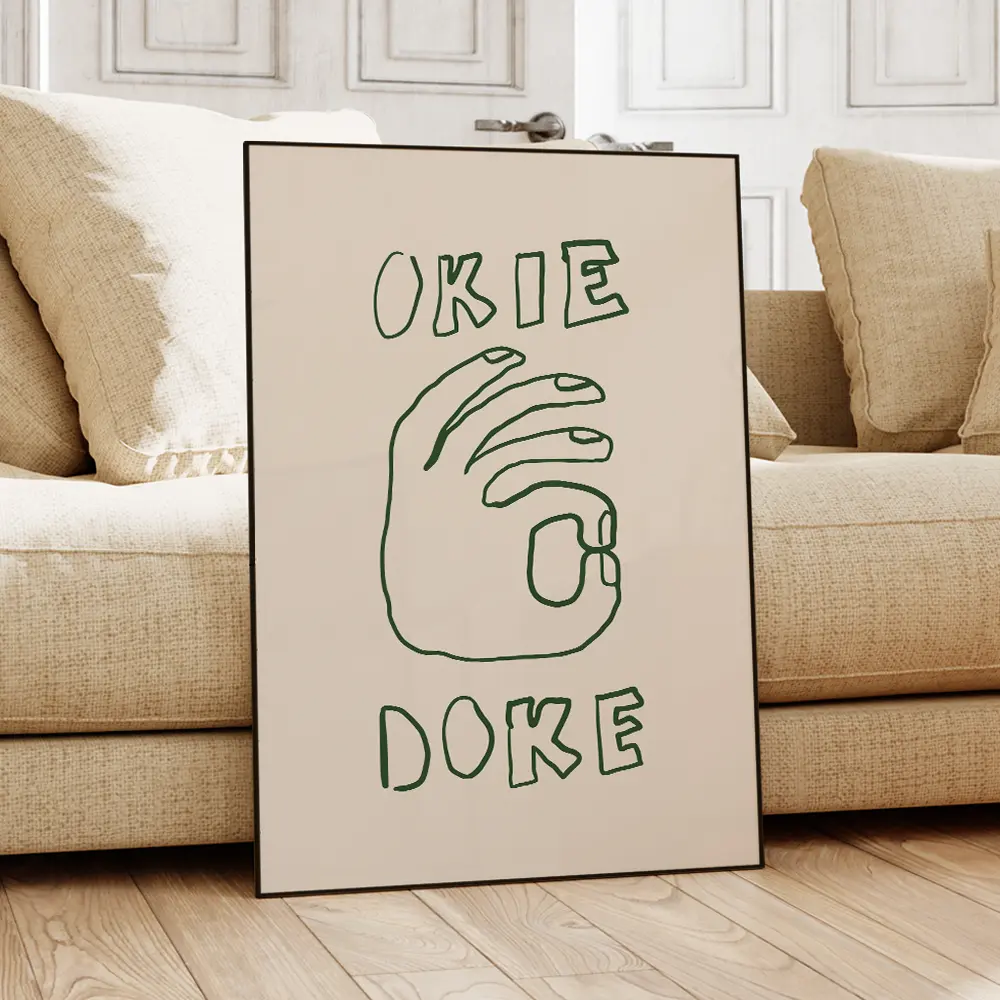 Mid Century Trendy Blue Typography Okie Doke Quotes Wall Art Prints Canvas Painting Poster Pictures for Living Room Home Decor