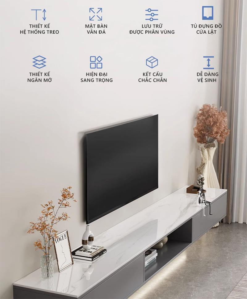 Product Introduction of Kệ tivi treo tường màu vân đá sang trọng phù hợp với bàn trà phòng khách thương hiệu IGA - GP303 5