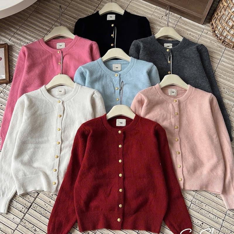 Áo khoác len nữ cardigan EGG cúc đồng hàng QC chất dày mềm Lynmostore  Freesize