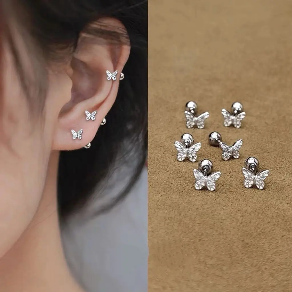 Bông Tai Cặp Đôi, Ahellogirl, Mạ Bạc, Thiết Kế Nơ Đẹp, Dành Cho Nữ Women