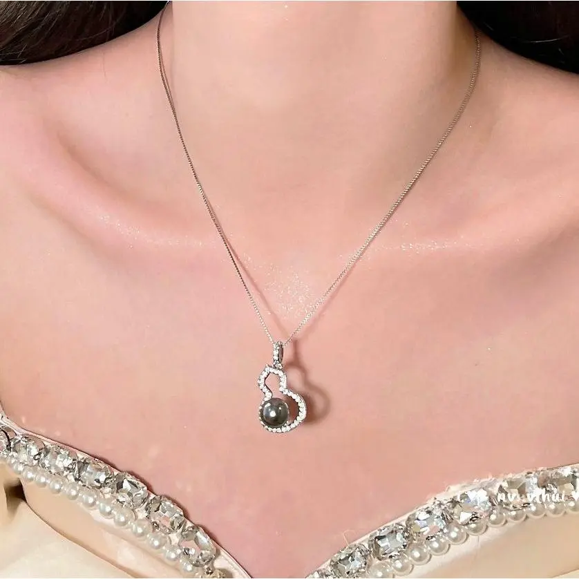 Musical Note Dew Bead Gourd Pearl Gem Necklace Tahidi Deep Sea Shell Pearls Gourd Zircon Earrings Combination