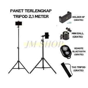 Tripod Handphone 2 Meter Besi Plus Mini ball head Free Holder Hp Free Tomsis Remote Bluetooth Free Tas Tripod Kamera