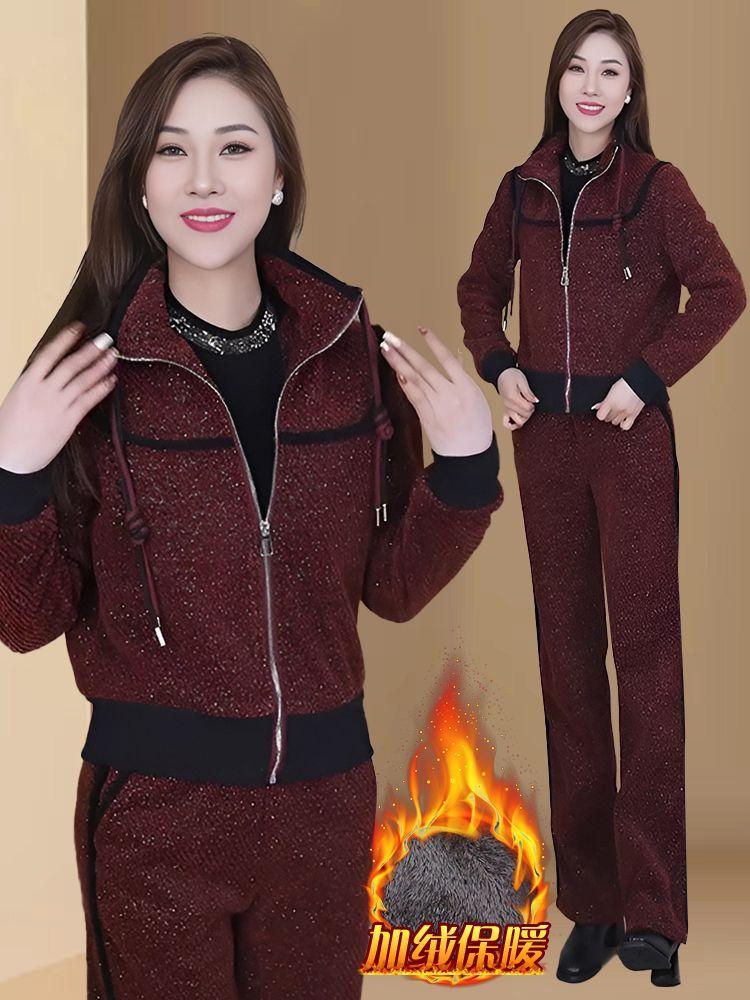 Product Introduction of Bộ Đồ Thường Ngày Đệm Nhung, Thời Trang, Dày Dặn, Dành Cho Nữ, Mùa Đông 2024 Hàng Mới Về, Cổ Chân Đế Áo Nỉ Khâu, Quần Ống Rộng, Bộ Hai Mảnh 1