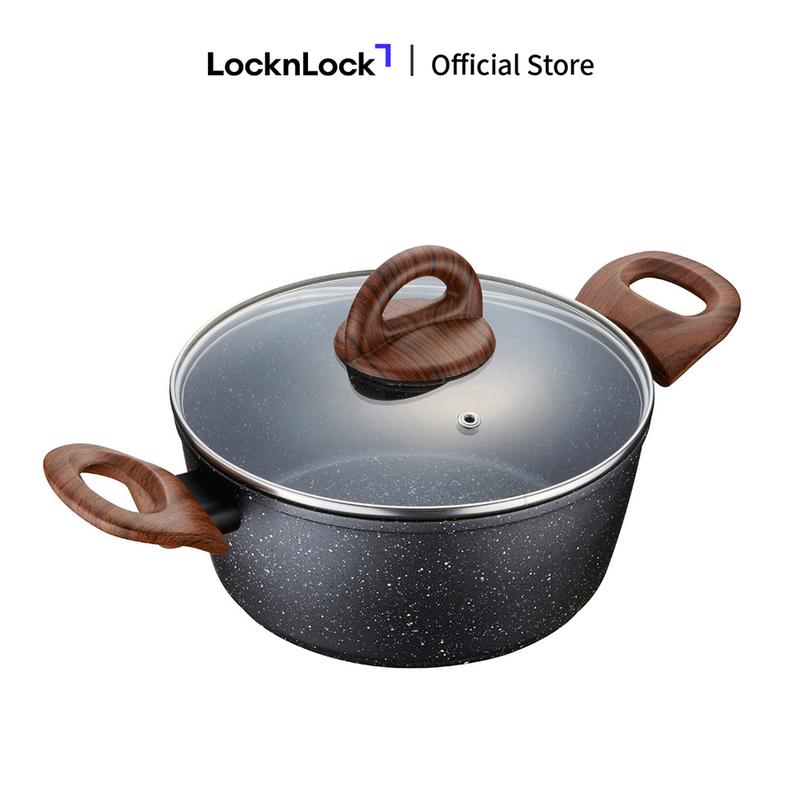 Nồi nhôm chống dính LocknLock BAUM Marble LBU1242 - 24cm 2 tay cầm nắp thủy tinh. Thiết kế trang nhã hiện đại thuộc dòng đồ dùng nhà bếp cao cấp chịu nhiệt tốt. Hàng chính hãng 0