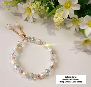 Gelang Serut Mutiara Air Tawar Lapis Emas