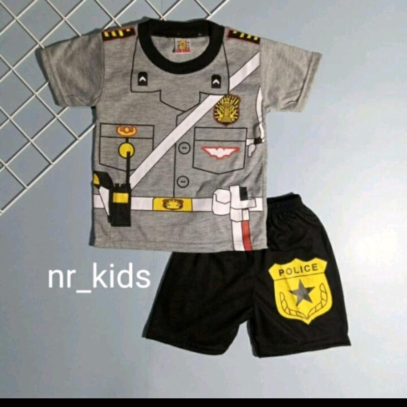 Setelan Polisi Anak Laki-Laki Katun Lengan pendek Polos Baju 0