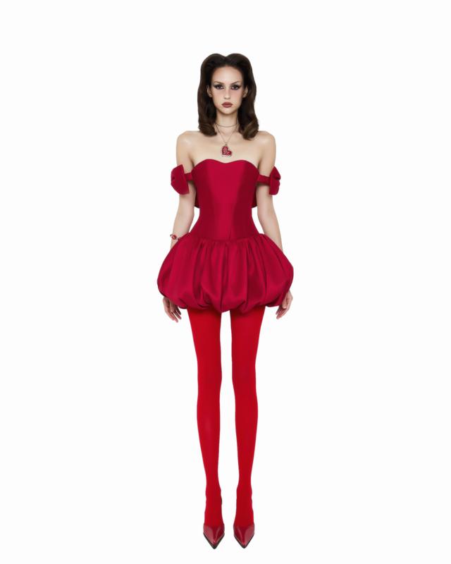 LSOUL - Lolita Dress Váy Corset Tùng Bí Tay Nơ - Nữ Đầm V23071555 V23121593 Màu Đỏ Kem Women