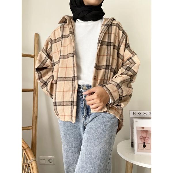 GinCo-Kemeja Flanel Kotak-kotak Pria Wanita Flannel Lengan Panjang 7