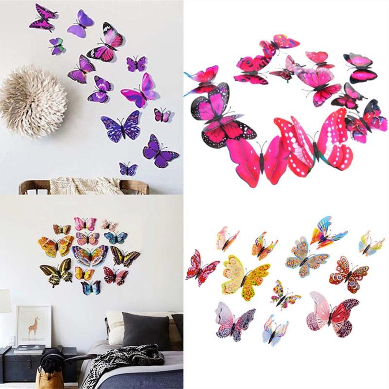 12pcs/set 3D Stereo Double Layer Butterfly Wall Stickers wit - TikTok ...