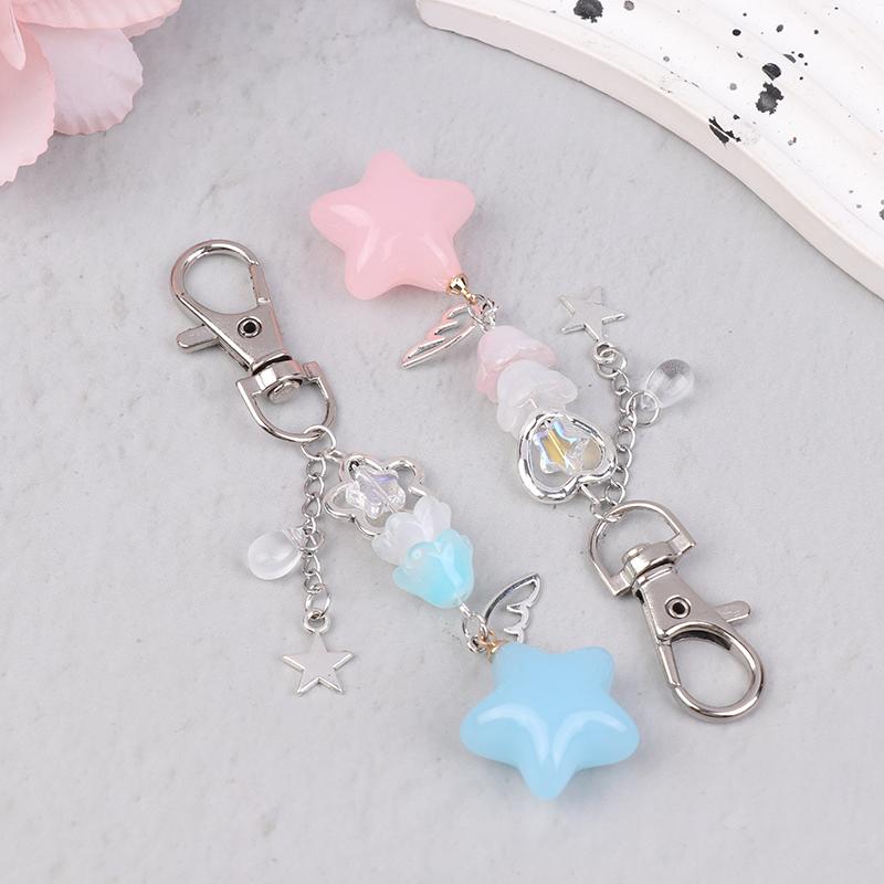 Product Introduction of Retro Cute Jelly Star Charm Keychain Handmade Pink And Blue Y2K Matching Keychain CCD Pendant Phone Chain 17