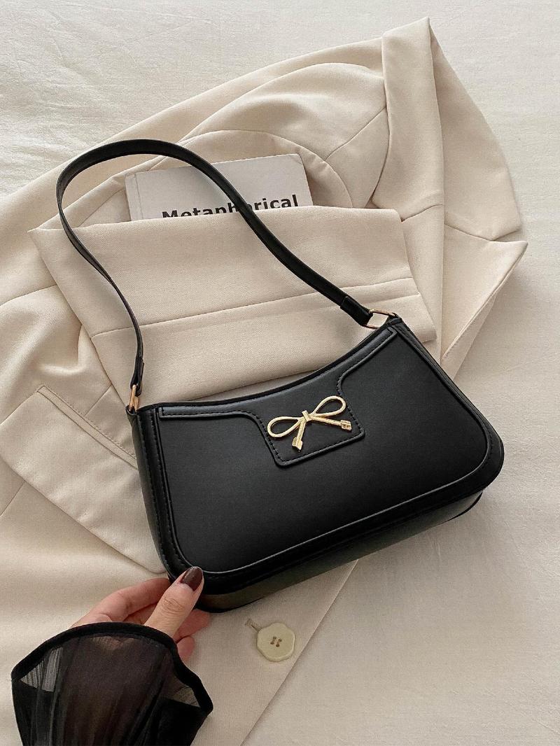 Product Introduction of Women's Bow Decorated Shoulder Bag, Fashionable Solid Color Crossbody Bag for Daily Used, Casual Trendy Versatile High-quality Daily Commuting Bag 0
