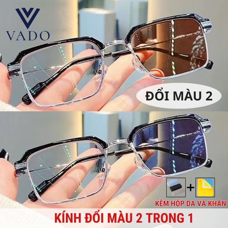 ĐỔI MÀU 2 - Kính Mắt giá cận đổi màu có 2 phân loại đổi thành màu nâu hoặc màu đen UNISEX đi biển, đi chơi, ngồi văn phòng, có thể thay tròng cận - Đi kèm khăn hộp - VADO