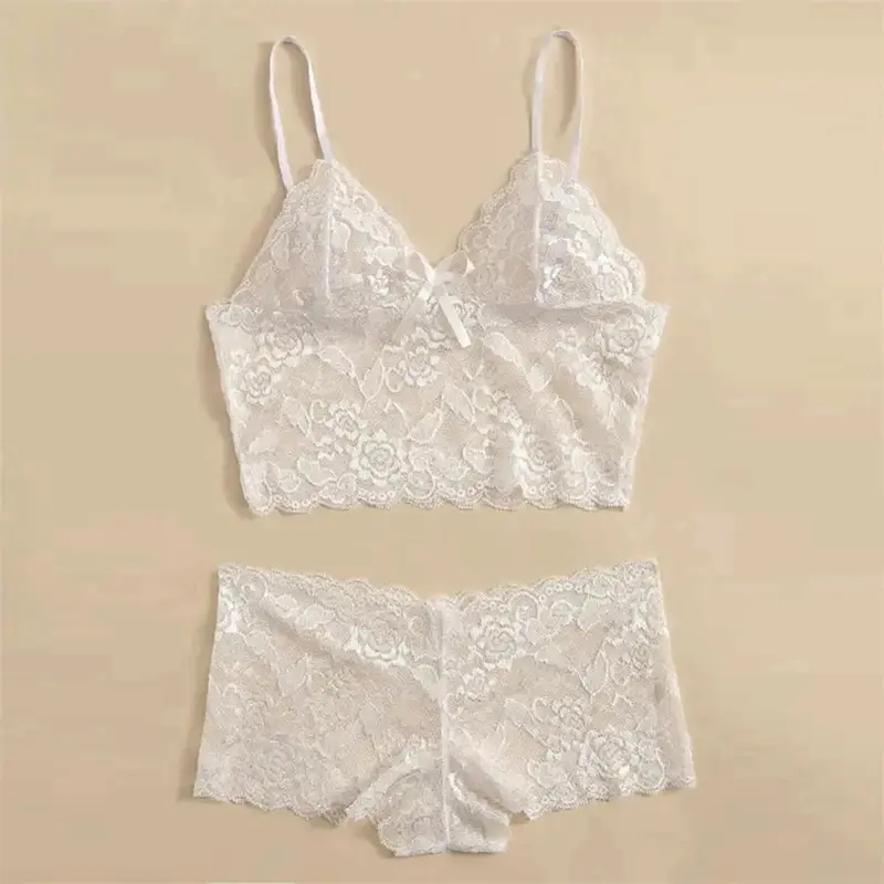 Bộ Đồ Lót Ren, 2 Món, Dành Cho Nữ, Thiết Kế khoét Chữ V Sâu, Cạp Thấp, Quần Lót Thoáng Khí, Không Dây, Đồ Lót, Có Các Cỡ S-3XL 4