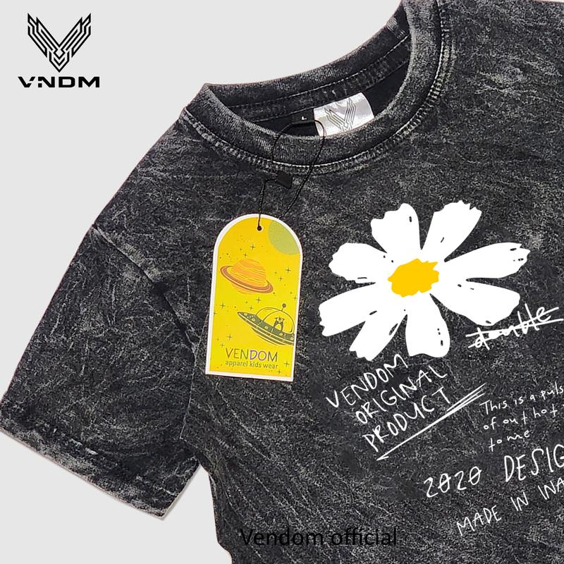 Vendom Kids Baju Kaos Anak Washet Laki-Laki / Perempuan Unisex Umur 1-12 Tahun Bahan Cotton 30S Katun Santai Polos Hitam 2