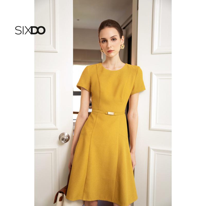 [HN]Đầm thô vàng dáng xòe cộc tay SIXDO (Glitzy Gold Woven Flared Dress) 4