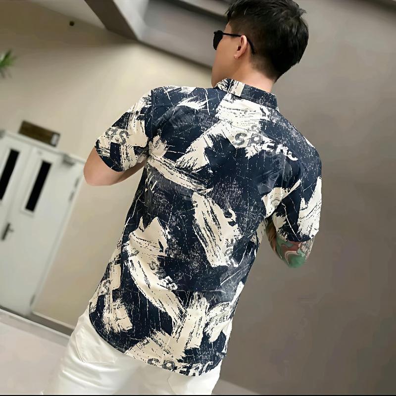 Product Introduction of Ao sơ Mi Nam Tay Ngắn hoạ tiết loang màu chất liệu lụa mango,chuẩn phom,chống nhăn và không Xù Lông Menswear 11