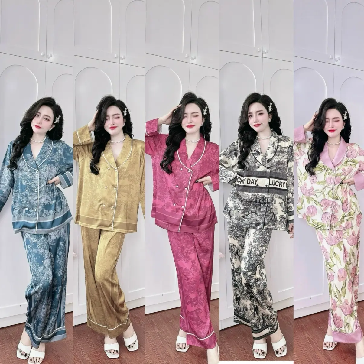 Đồ bộ Tay dài cổ sam mã mới - Size 46-70kg Nữ  xinh