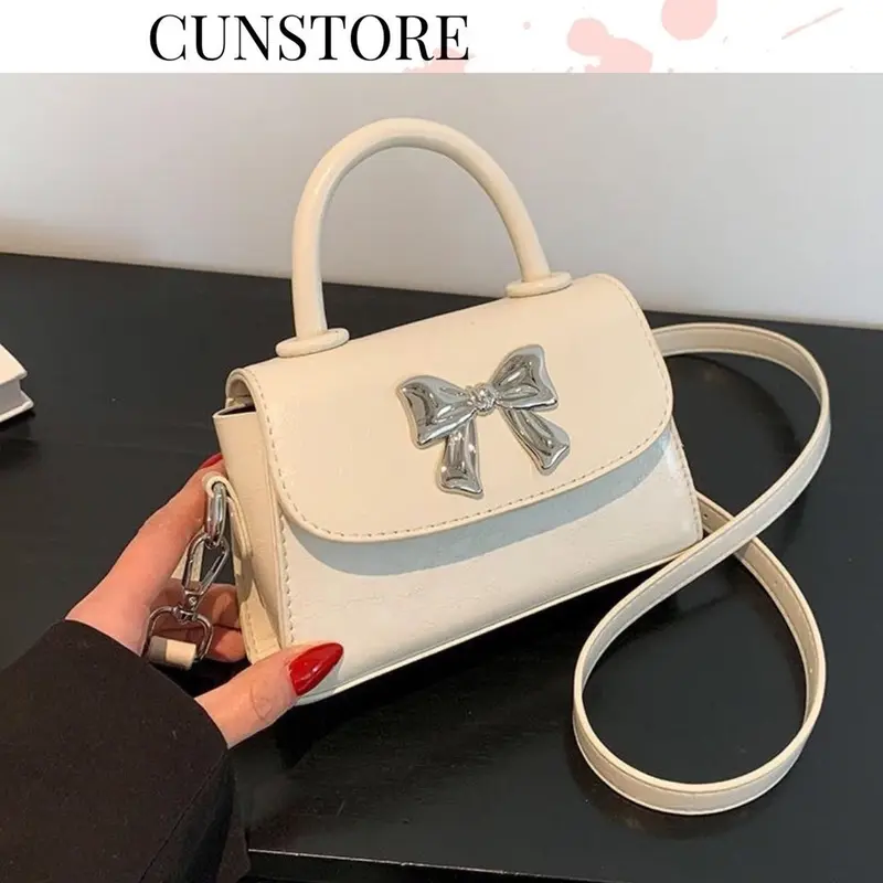 Túi Xách Nữ Cầm Tay Nơ Xinh Dạ PU Trơn Đeo Chéo Đeo Vai Phong Cách Hàn Xinh Xắn Bag Kem Da   CUN361 0