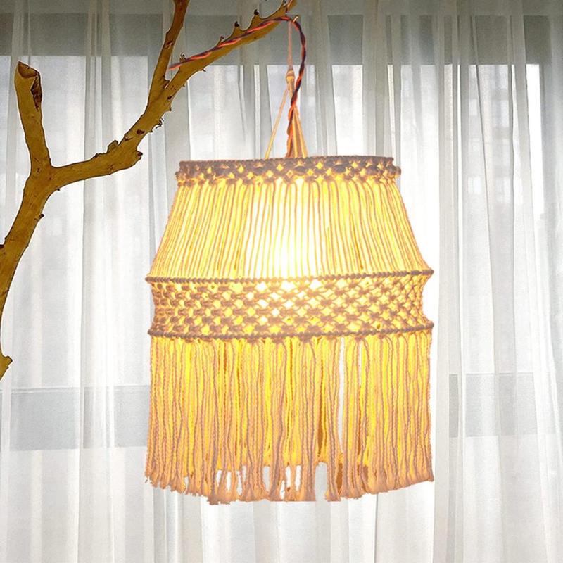 Macrame Lamp Shade Hanging Light Cover Woven Boho Hanging Lampshade Pendant Light Shade Replacement for Home Office Party Bedroom Nursery 5