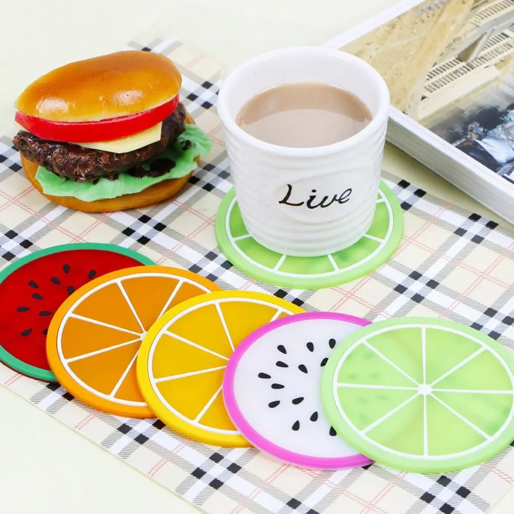 Tableware Pad Silicone Fruit Shape Cup Coaster Round Non -slip Cup Mat Anti -hot Cup Insulation Pad Office