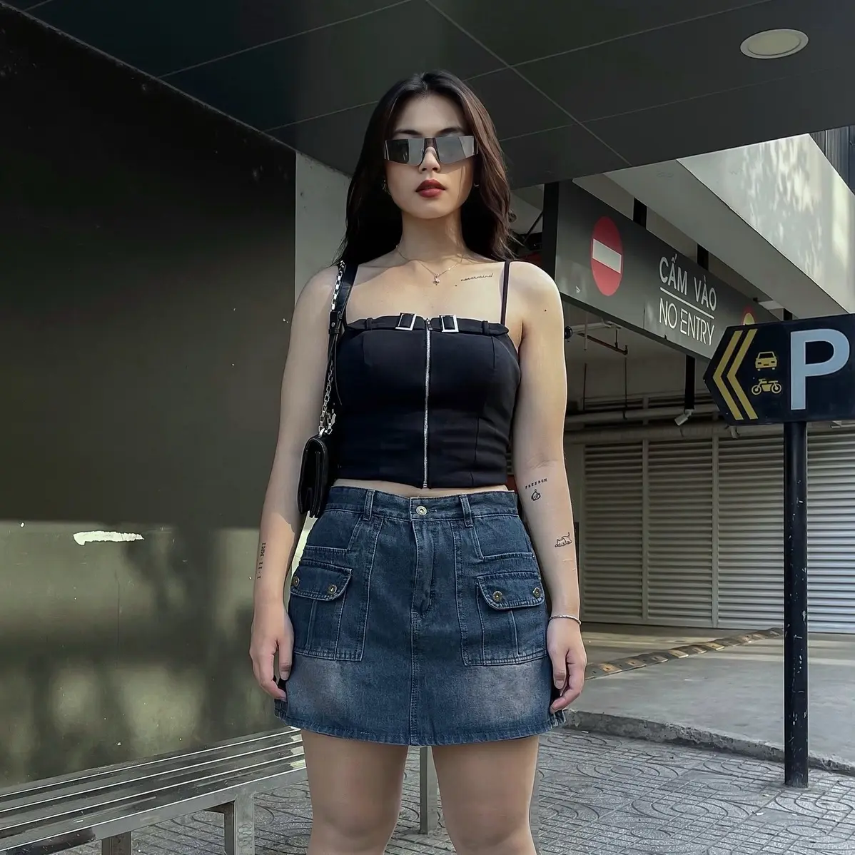 (SEPTEMBER - 9114) QUẦN GIẢ VAY XANH RÊU Nữ Women Jean