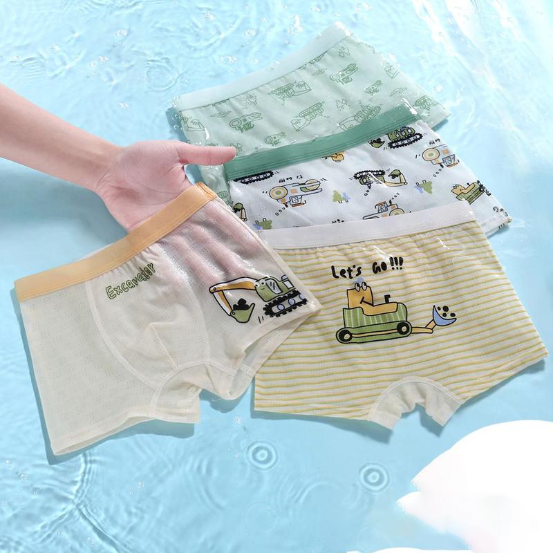 Quần Lót Lụa Dễ Thương, Dành Cho Bé Trai, 4 Cái Mỗi 1 Lô, Quần Đùi Hoạt Hình, Thích Hợp Cho Bé Trai Và Trẻ Em, Đồ Lót Mỏng Mùa Hè, Đồ Lót In Hình Khủng Long 3