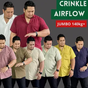 Kemeja Crinkle Airflow Jumbo Cowok Stretch Melar Karet Formal Pria