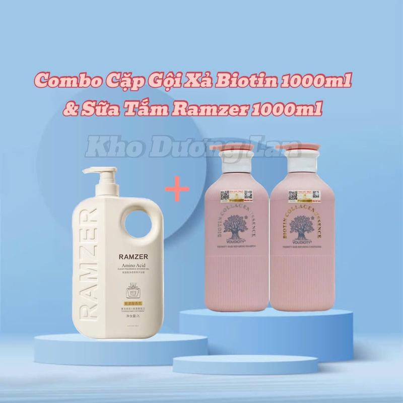 [Tặng Kèm Túi] ￼Cặp Dầu Gội Xả Hương Nước Hoa, Mềm Mượt Tóc B.i.o.t.i.n Collagen Essence Hồng 500ml Và Sữa Tắm Hương Nước Hoa Ramzer 1000ml Nội Địa Trung Nữ