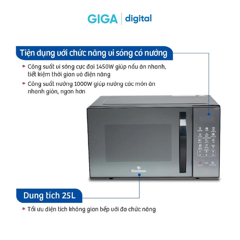 Lò Vi Sóng Có Nướng BlueStone MOB-7833 25 Lít 1450W - Thiết bị gia dụng, 8 chế độ tự động, nấu nhanh, hâm nóng, rã đông, nướng, nướng kết hợp vi sóng 2