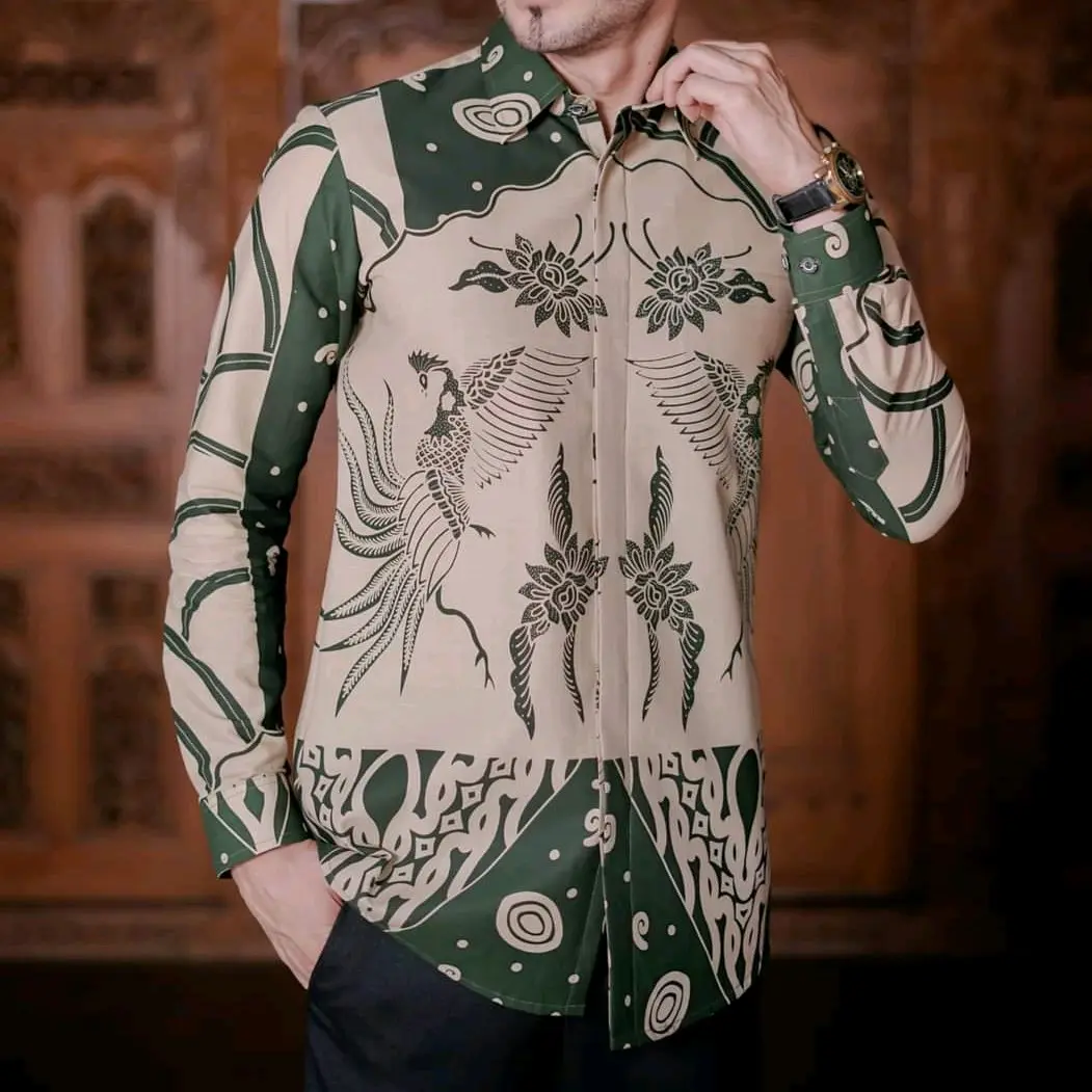 PARIKESIT HIJAU Kemeja Batik Pria Lengan Panjang SLIMFIT Lapis Furing Katun Halus Premium Modern Baju Batik Pria