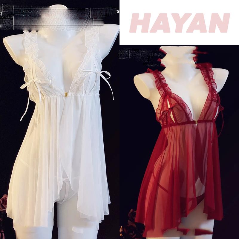 HT108 Váy ngủ ren mềm mại dây buộc nơ dễ thương