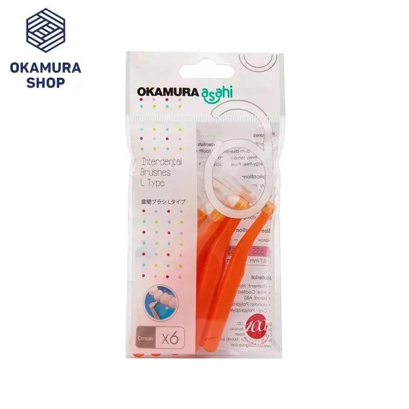 Bàn chải kẽ răng Okamura Asahi dạng L (gói 6c, đủ size) 1