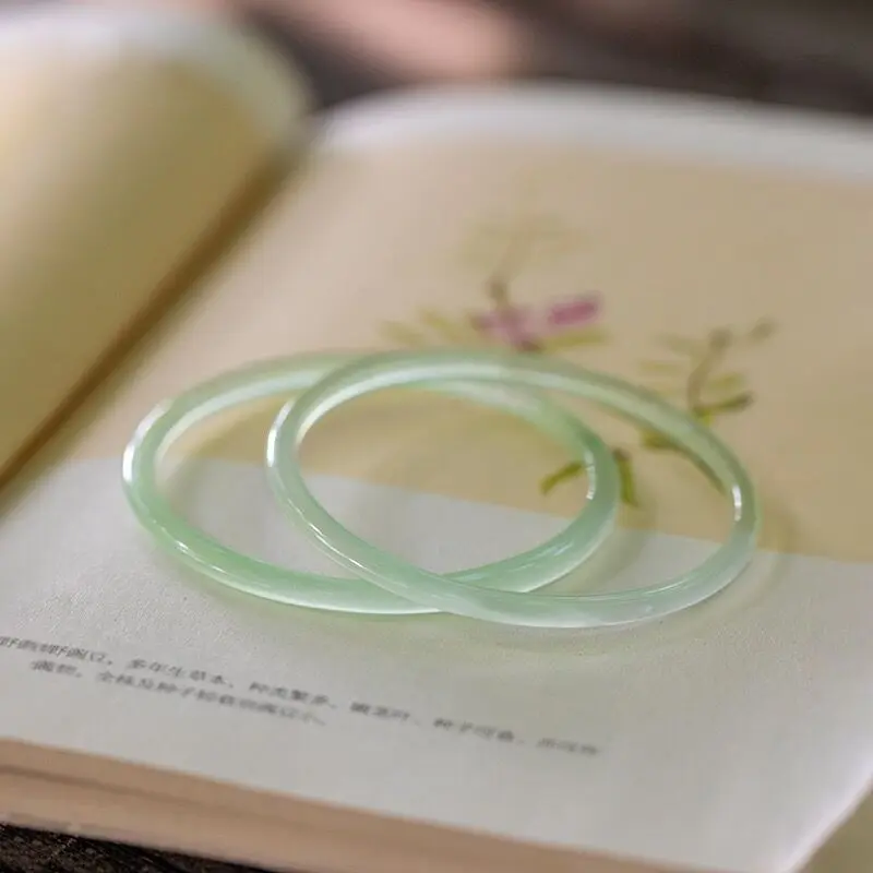 Vòng Tay Kính Cổ, Chất Liệu Tự Nhiên, Vòng Tay Leng Keng, Thanh Mỏng, Vòng Tay Mã Vạch, Ngọc Bích Xiaoice, Cực Kỳ Mỏng, Thiết Kế Đơn Giản, Dành Cho Phụ Nữ