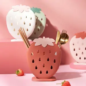TEMPAT TIRISAN SENDOK GARPU BENTUK STRAWBERRY LUCU