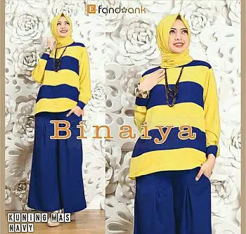 Stelan muslim set 3in1 Binaiya jersey Baju Celana Karet Kulot Setelan Panjang Lembut Fit Nyaman Melar 2