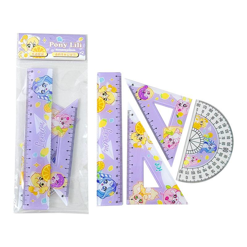 Product Introduction of 4Pcs Cartoon Pony Ruler Set Angle Ruler Protractor Triangle Ruler Multifunctional Measuring Tools Students Set School Supplies 25