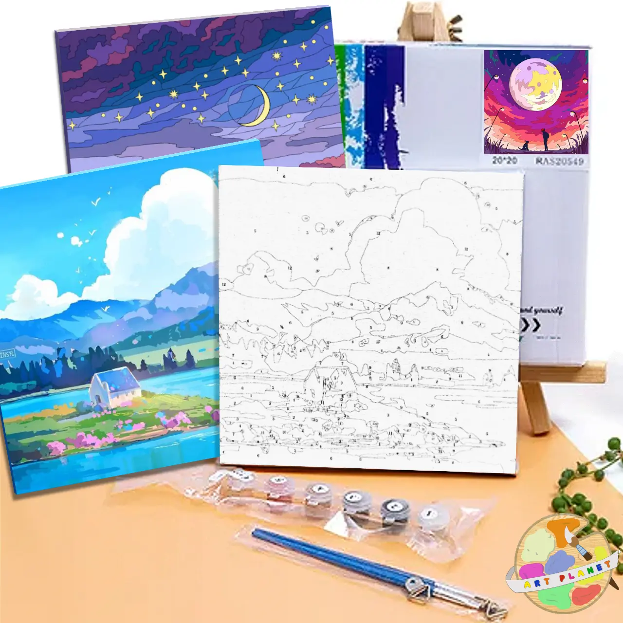ART PLANET DIY Paint by Numbers ~Landscape painting batch 2~ 【20x20cm Canvas with frame】 Wall-mounted