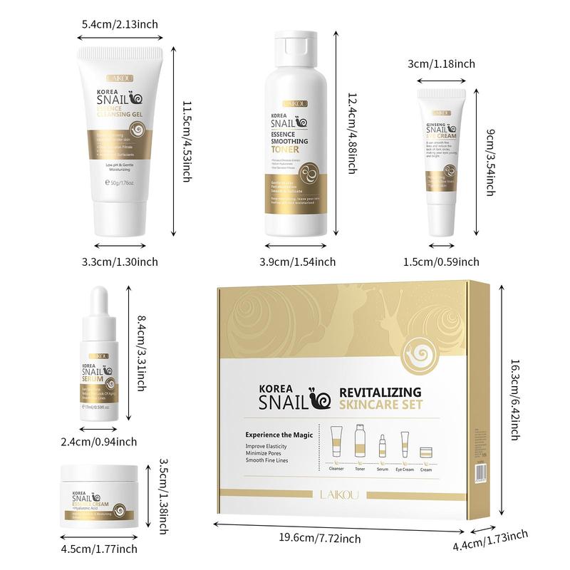 Snail Essence Skin Care Set, 1 Set Facial Cleanser & Toner & Serum & Eye Cream & Moisturizer, Professional Skincare Kit for Women & Men, Good Molecules Skincare, Valentine's Day Gift, Skincare 1