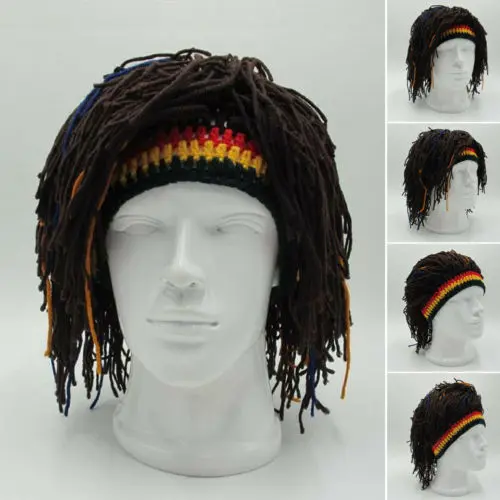 Mũ tóc giả lạ mắt thủ công, mũ beanie đan vui nhộn, mũ tóc giả Rasta Bob với Dreadlocks