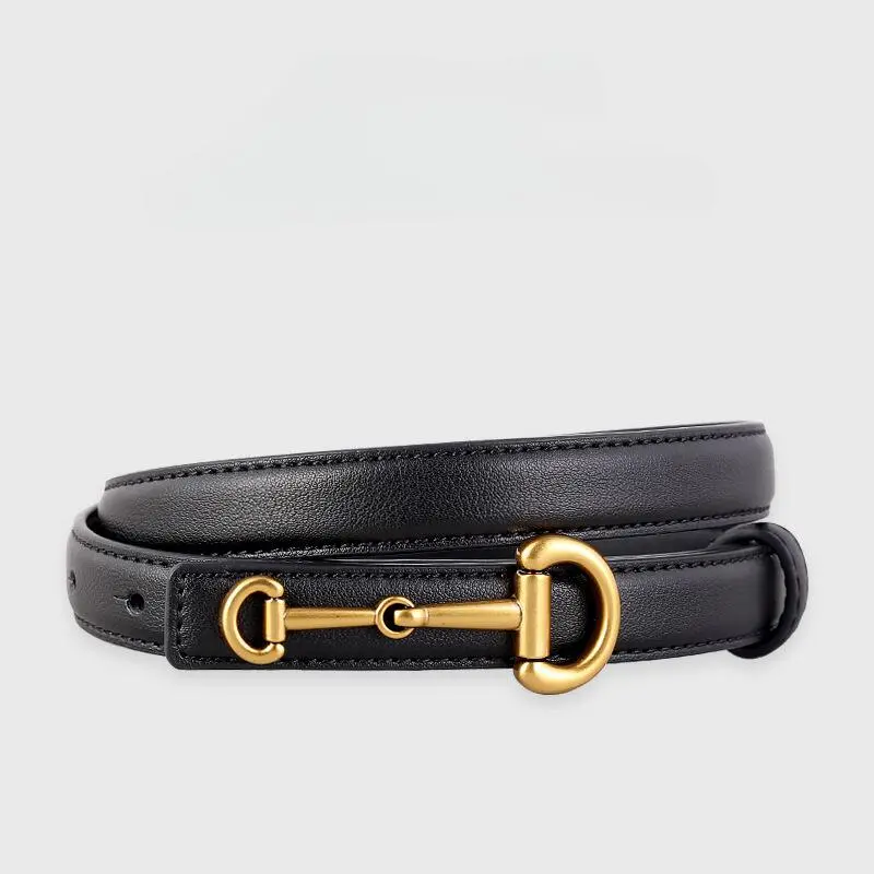 2025 New leather small belt simple casual thin waist belt horseshoe buckle with ins wind belt belt belt