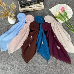 Hijab Segi Empat Paris Jadul Motif Bunga Mawar Bordir