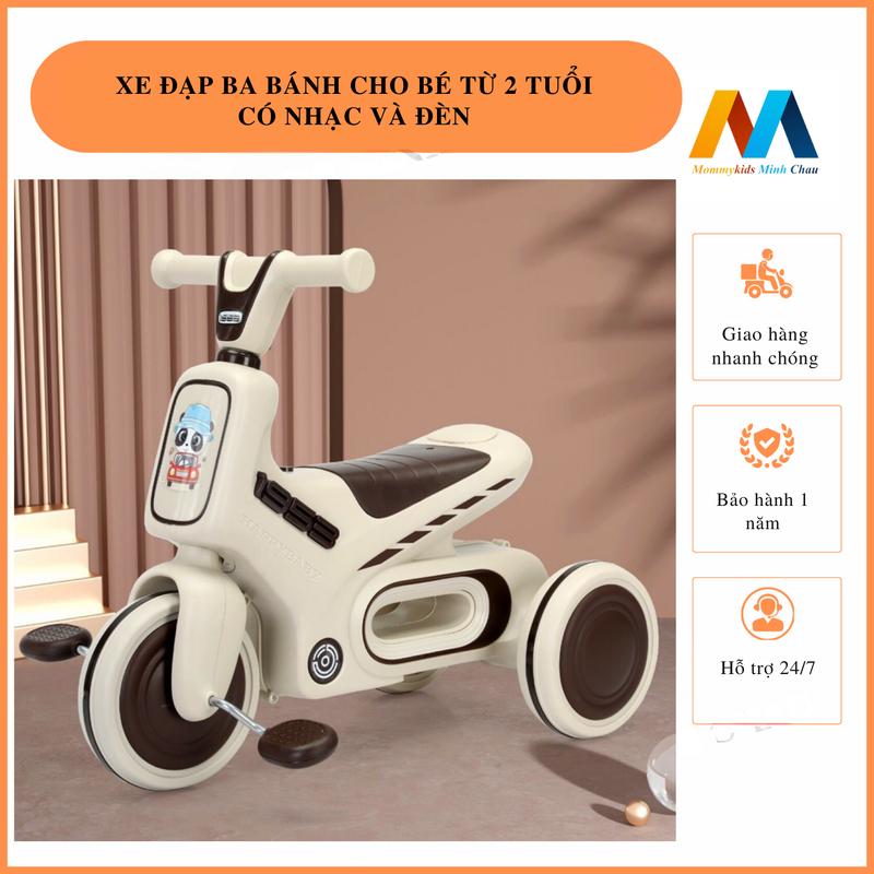 XE ĐẠP BA BÁNH KIÊM XE CHÒI CHÂN CÓ NHẠC VÀ ĐÈN MẪU PANDA PHÙ HỢP VỚI TRẺ TỪ 2 TUỔI TRỞ LÊN TẢI TRỌNG 50KG Đồ Chơi Cho Bé